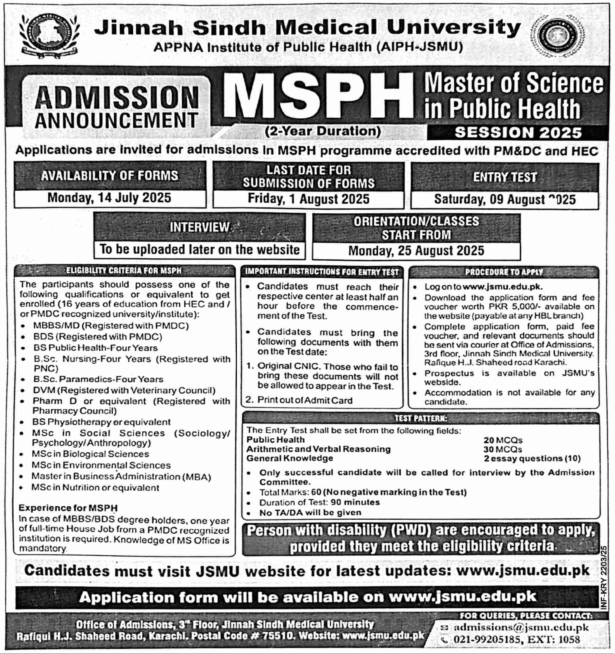Admission Open in Jinnah Sindh Medical University Karachi